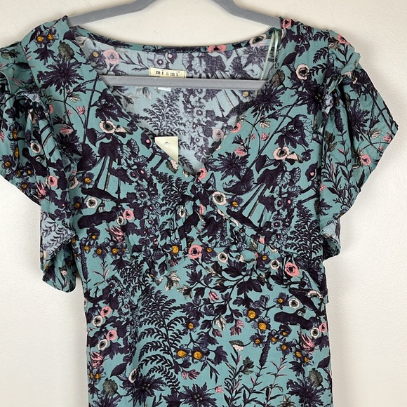 NWT Miami Francesca’s Harvey A6 Teal Ruffled Floral Dress, Size Small - Picture 2 of 13